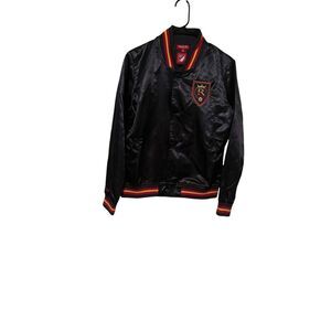 Mitchell & Ness Womens Blue Striped Trim Satin MLS Bomber Jacket Size Small